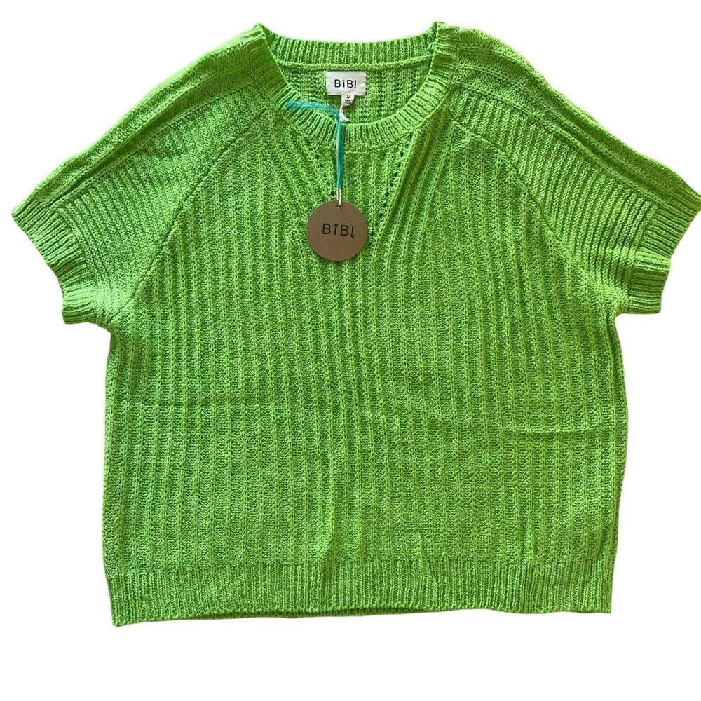 New Bibi Lime Green Short Sleeve Sweater Top Women’s Size Medium